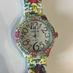Crystal Geneva floral wrist watch